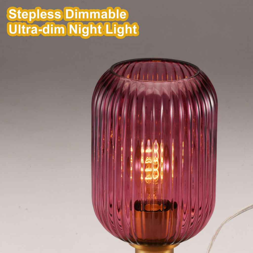 Mid Century Glass Table Lamp, Timer Build-In, Dimmable Desk Lamp, Purple