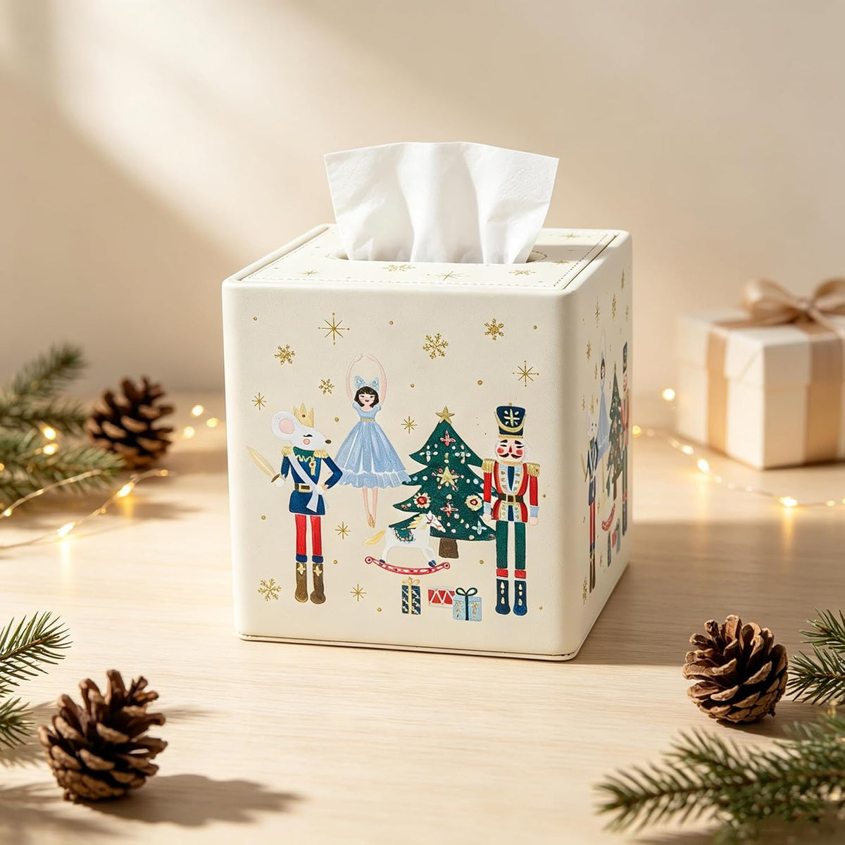 Christmas Tissue Box Cover Holder Square Home Decorative (Nutcracker)