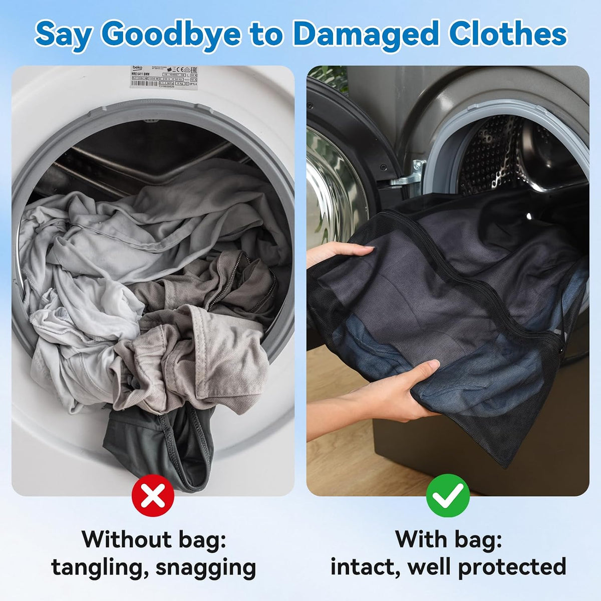 OTraki 43×35 Inch Extra Large Mesh Laundry Bags for Washing Machine Black