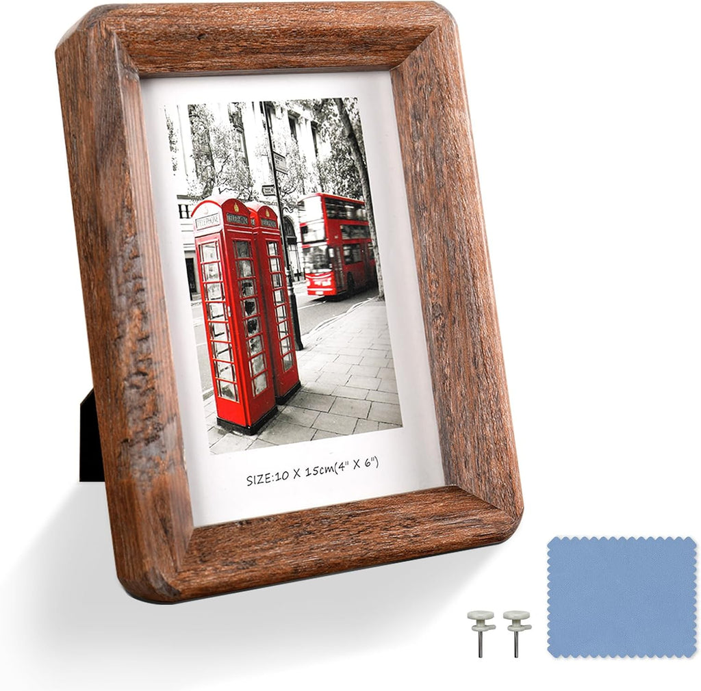 4x6 Wooden Picture Frame,Rustic Barn Wood with Clear Tempered Glass