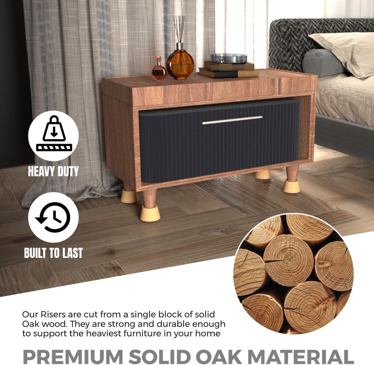 FASONLA Bed Risers (Set of 4) Furniture Risers Lifts Height 2", Oak Solid Wooden Risers for Bed, Furniture Risers with Non-Slip Recessed Hole (Monolithic Wood, 4pcs-2" Hight-Natural)