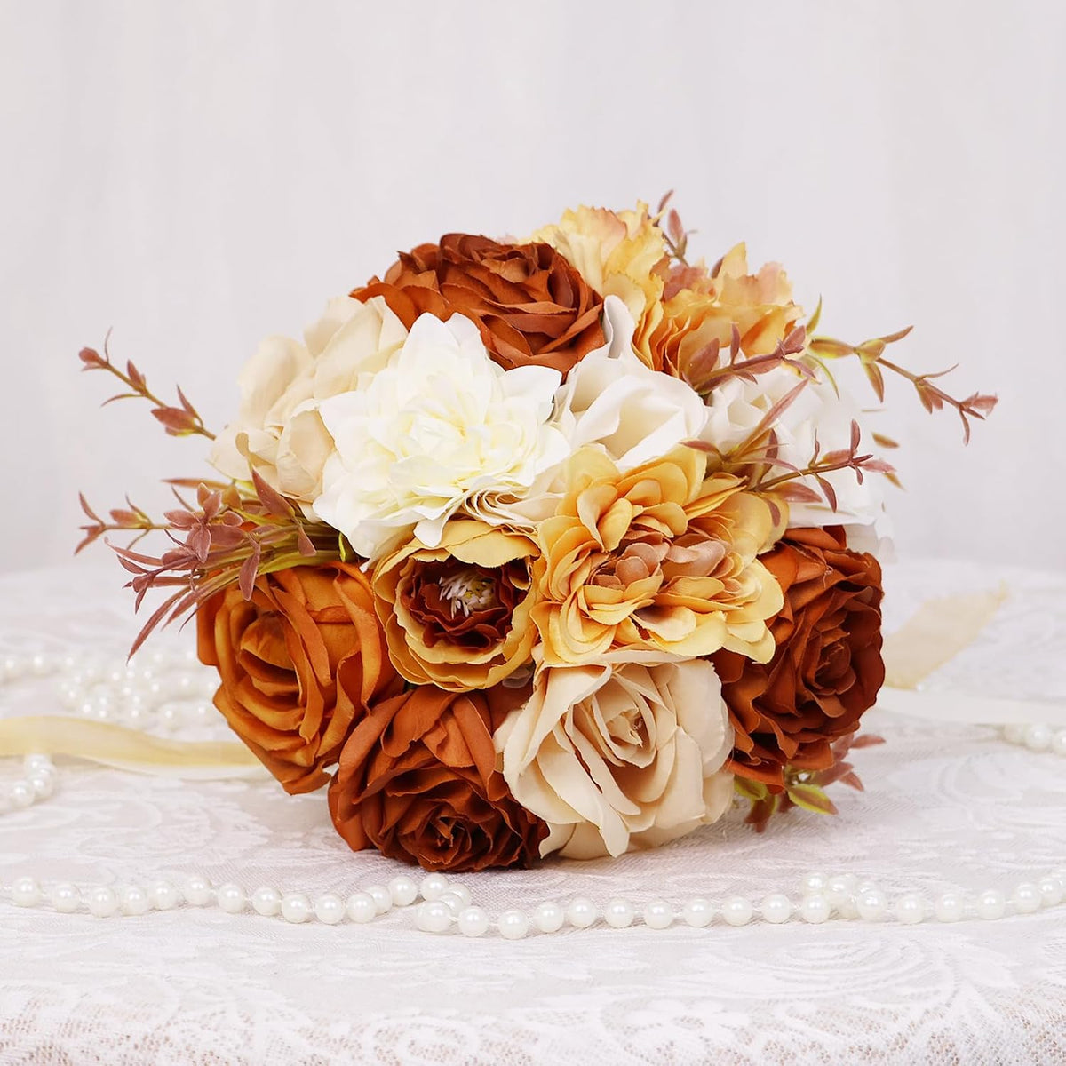 Set of 2 Bridesmaid Bouquets for Wedding - 7 Inch Artificial Flowers Bouquets for Ceremony Anniversary Centerpieces Decorations - Wildflower