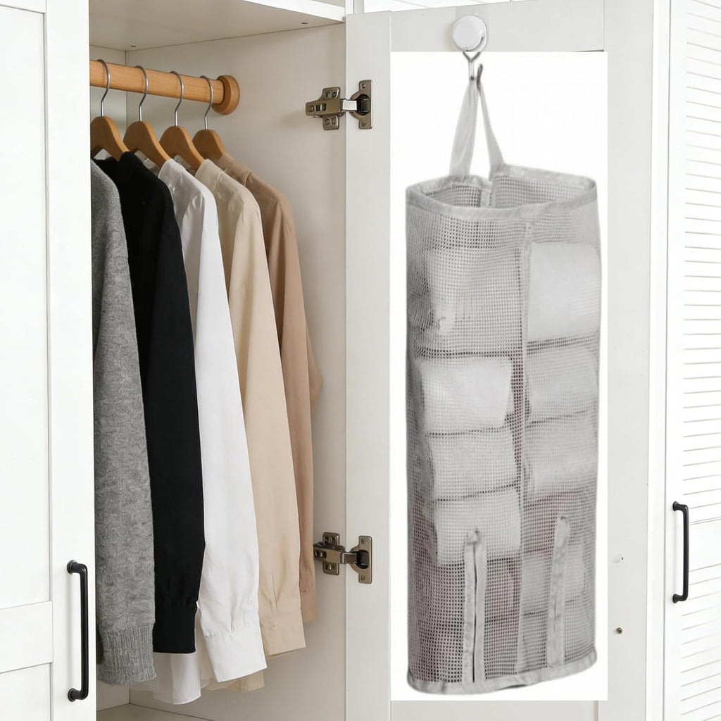 Hanging Sock Storage Bag,Sock Underwear OrganizerWall Mount Multifunctional Bag,Saver Kitchen Storage Holder,Hanging Closet Organizer,for Storing Socks Ties Plastic Bag 3PCS (Grey)