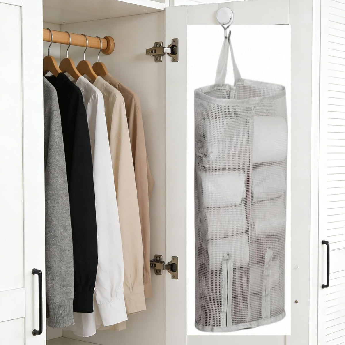 Hanging Sock Storage Bag,Sock Underwear OrganizerWall Mount Multifunctional Bag,Saver Kitchen Storage Holder,Hanging Closet Organizer,for Storing Socks Ties Plastic Bag 3PCS (Grey)