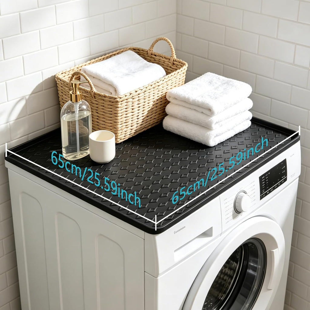 25.6"x25.6" Waterproof Silicone Floor Mat for Mini Fridge Mat, Refrigerator Tray & Drip Mat with Raised Edges, Fits Under Sink, Washer & Cooler, Anti-Slip(Black)