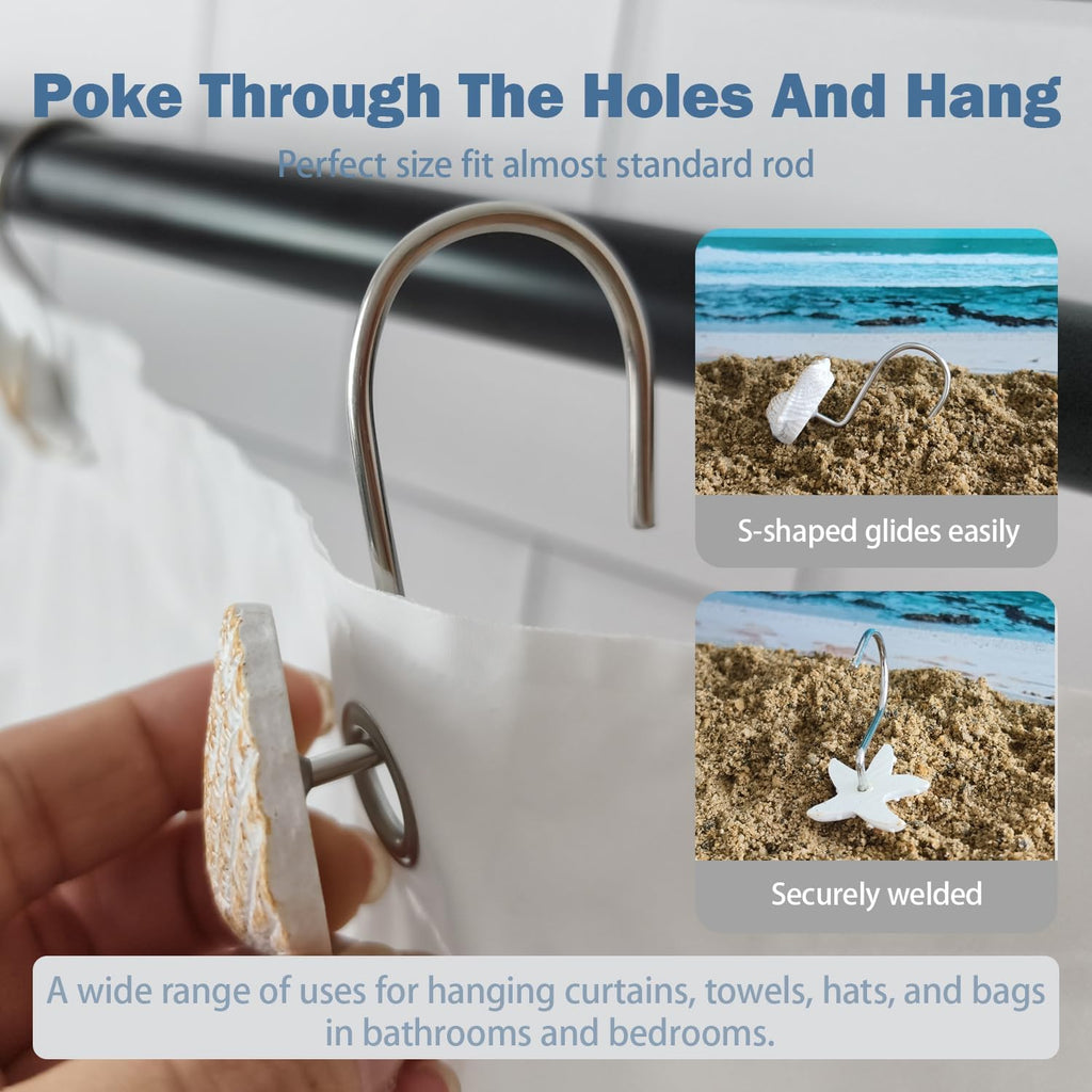 Coastal Decorative Rings Shower Curtain Hooks Resin Beachy Hangers