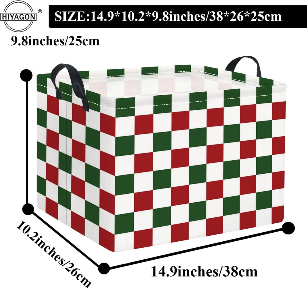 Rectangular Christmas Basket Fabric Storage Bin Boxes Collapsible Storage Basket for Clothes Books Shelves(Red Green Checkered)