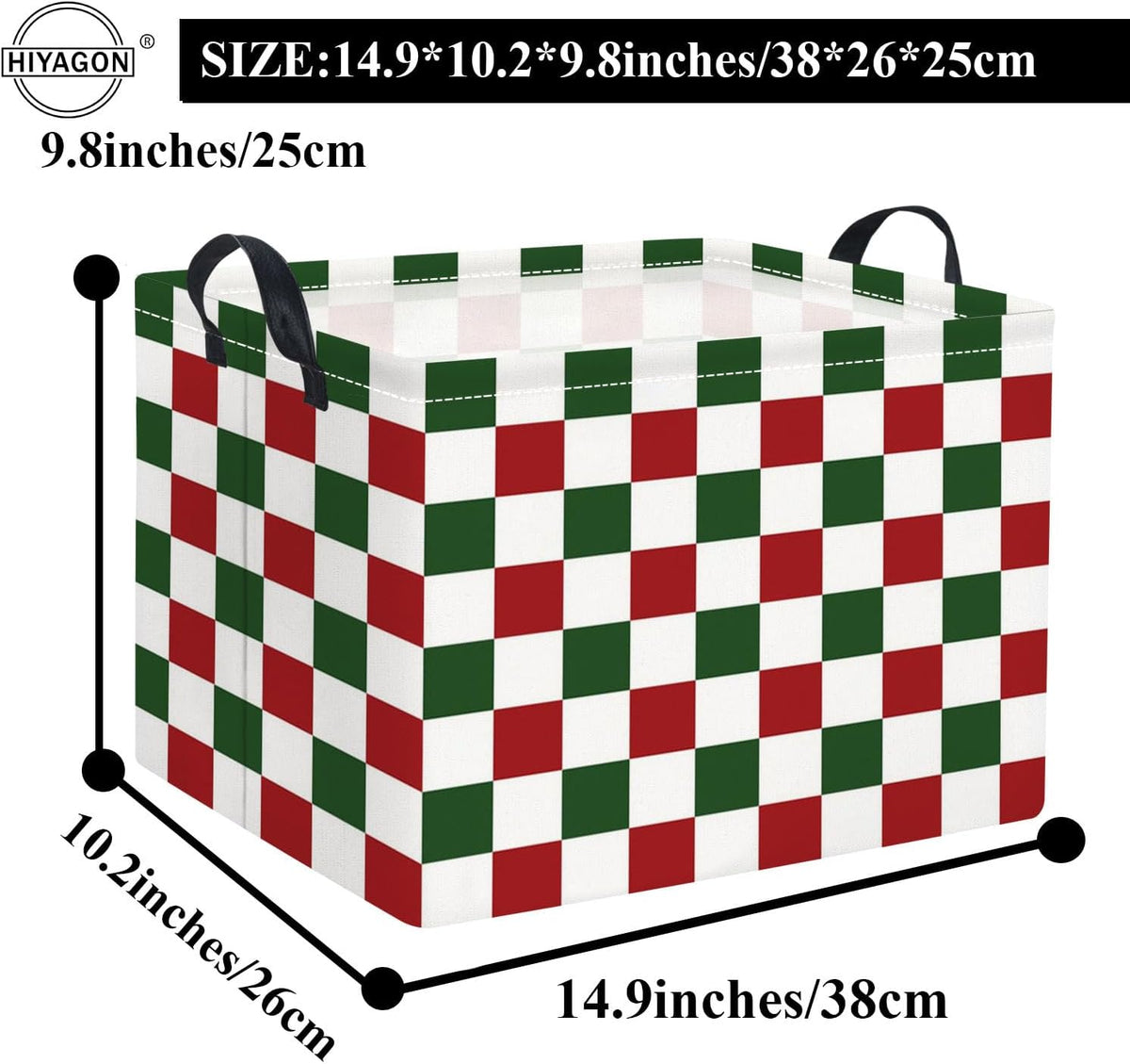 Rectangular Christmas Basket Fabric Storage Bin Boxes Collapsible Storage Basket for Clothes Books Shelves(Red Green Checkered)