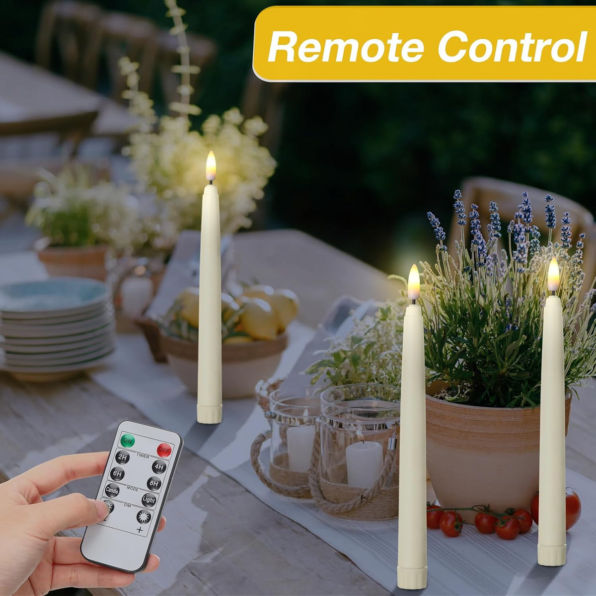 Reginary 48 Pcs Flameless Taper Candles with 4 Remote,Ivory,8.46 Inches
