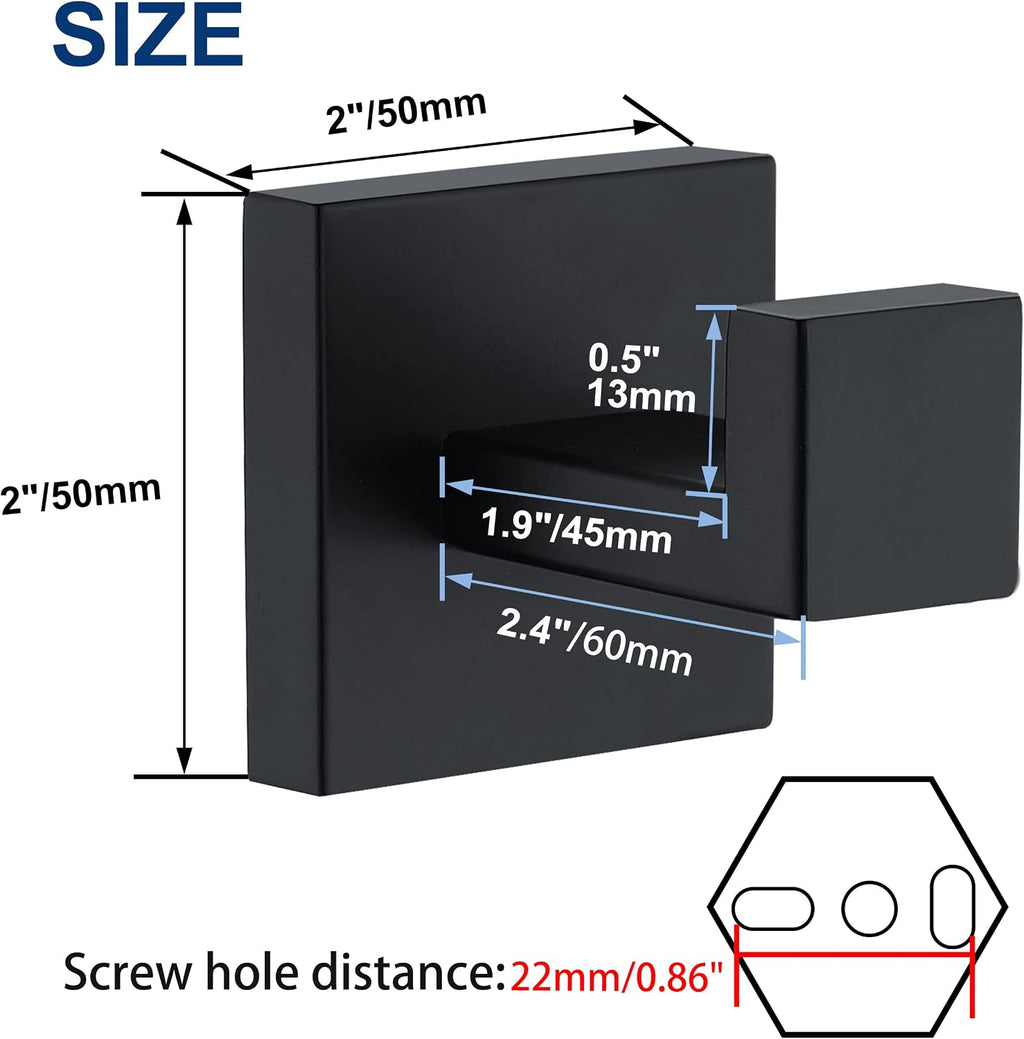 Towel Hooks for Bathrooms, Matte Black Towel Hook for Kitchen Bathroom, SUS304 Stainless Steel Coat Hook, Heavy Duty Towels Holder Hooks for Hanging, 2 Pack