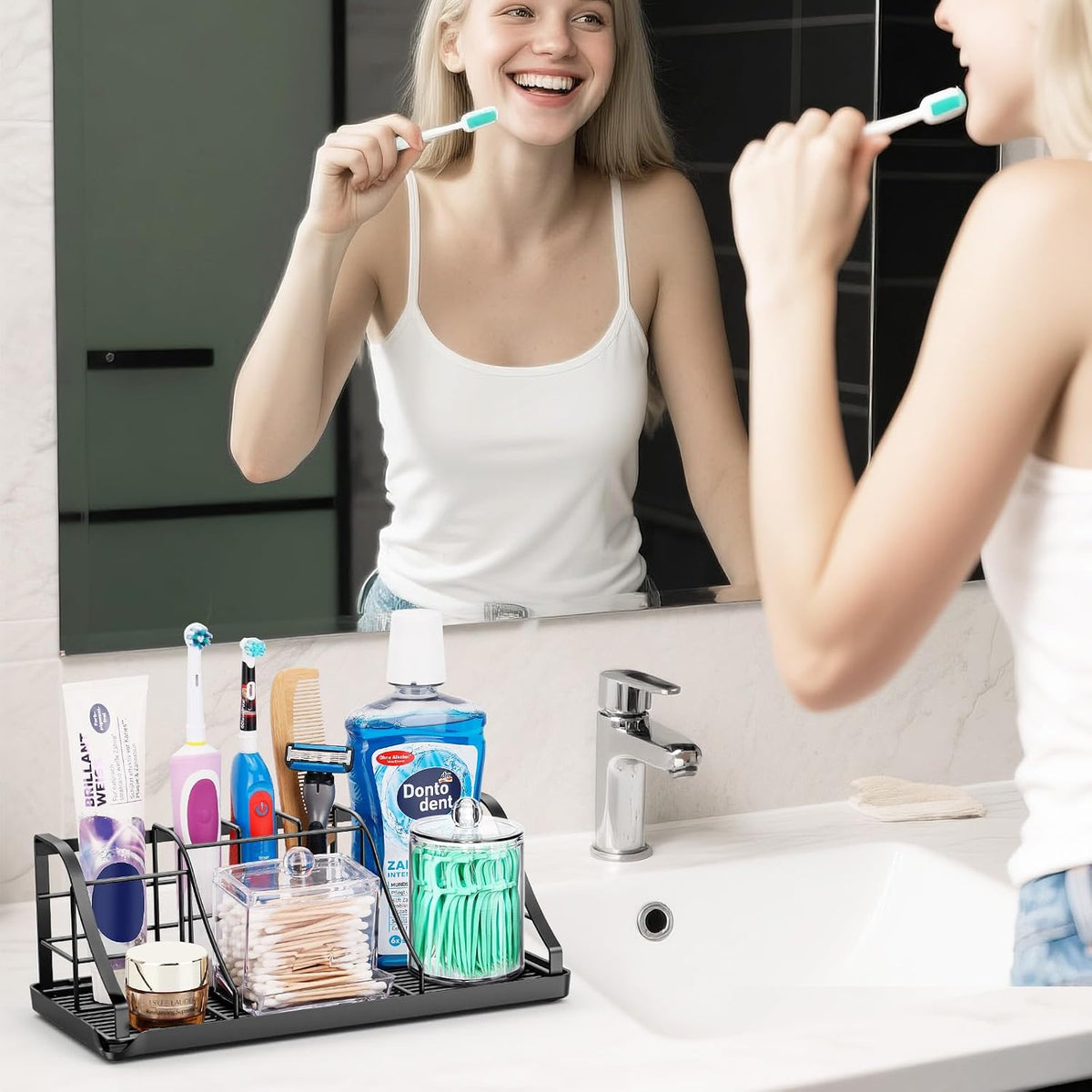 Bathroom Toothbrush Holder with 2 Pcs Qtip Holder Dispenser, StainlessSteel