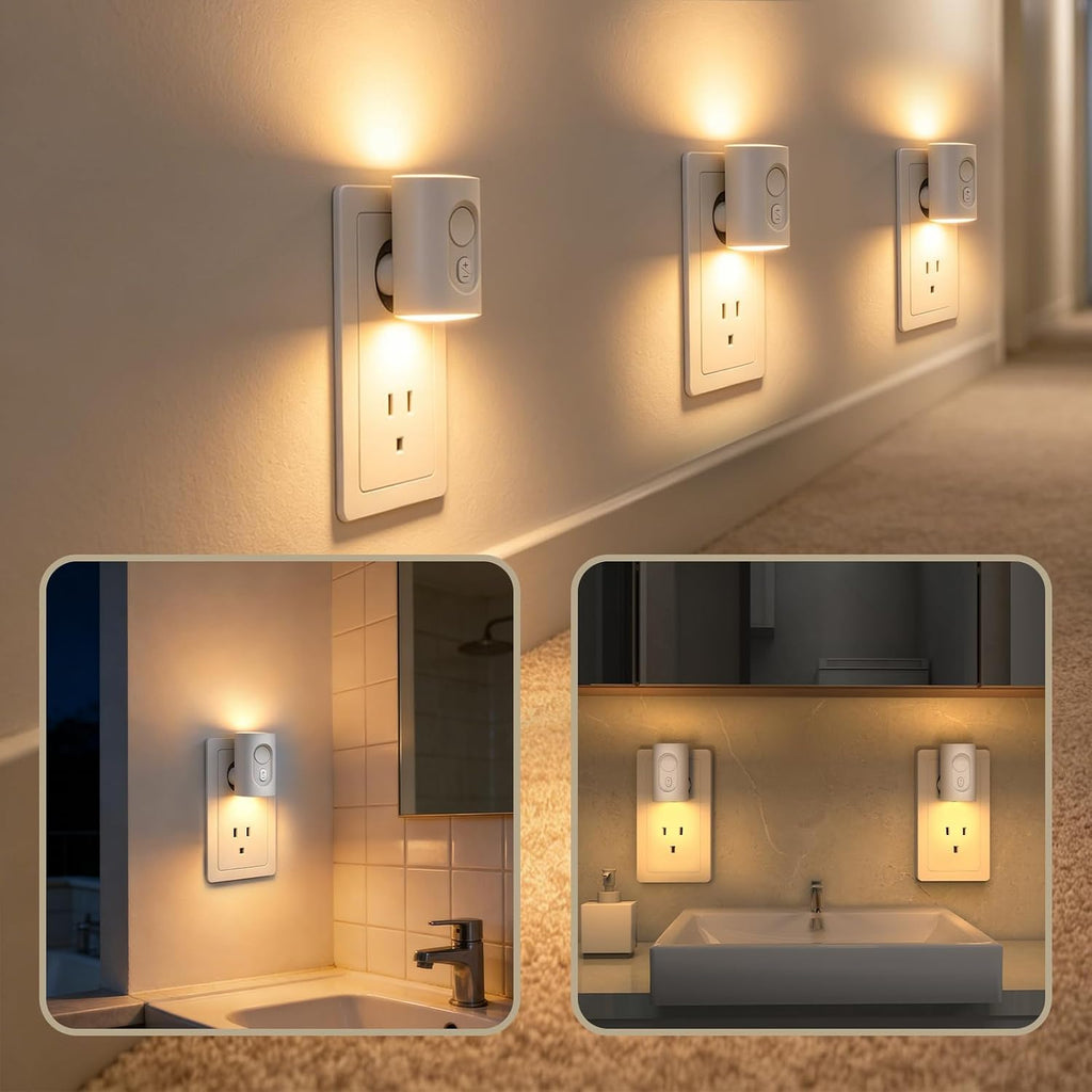 Plug in LED Night Light, Motion Sensor, Warm White Dimmable, White 2 Pack