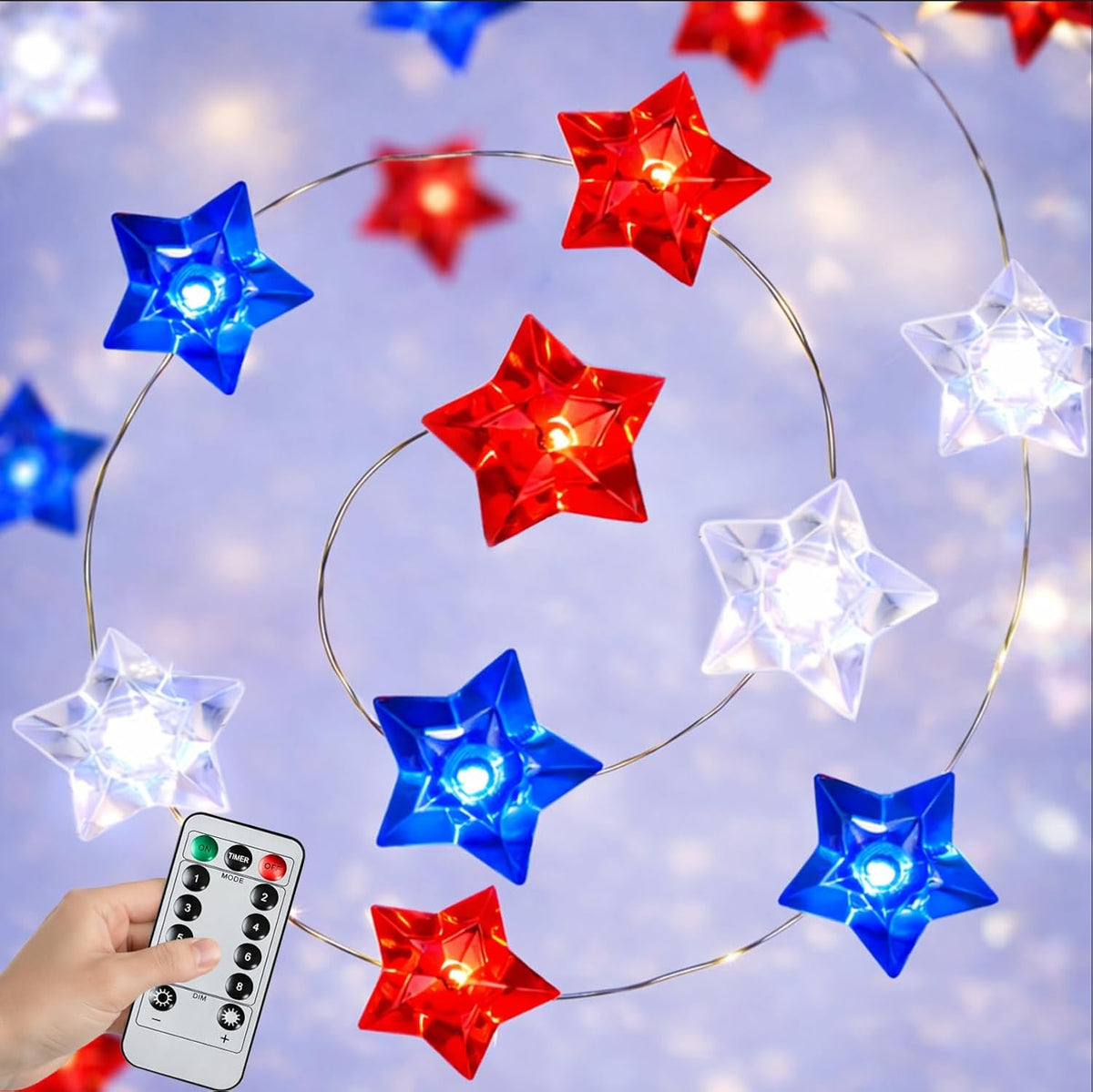 BOHON 4th of July Decorations Battery Operated String Lights with Remote