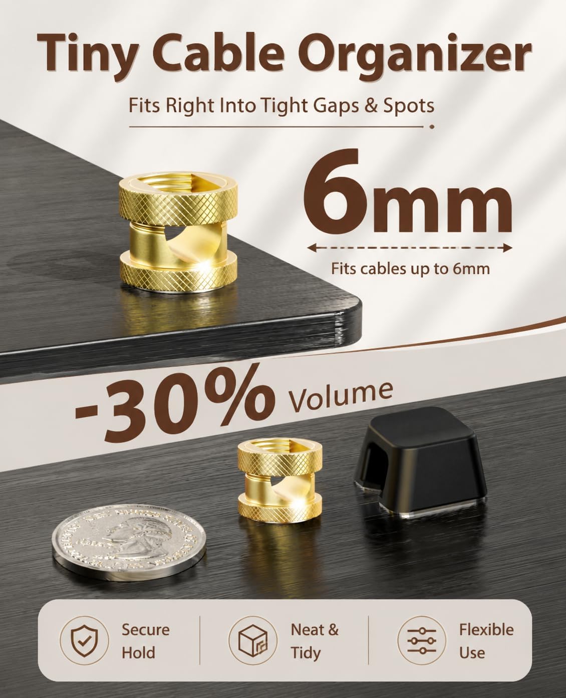 Viaky Magnetic Cord Holder,3 PCS Gold Metal Wire Organizer