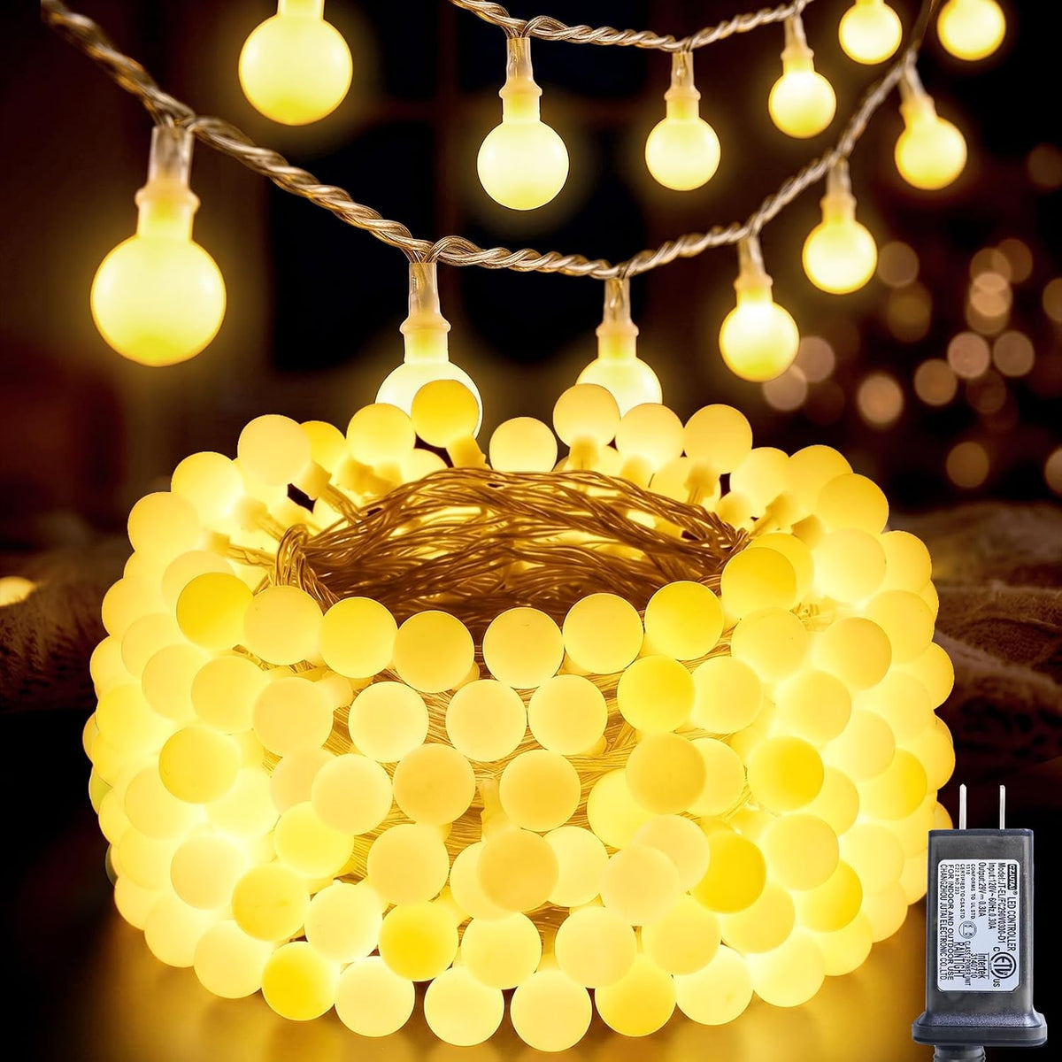 LitHome 66FT Globe String Lights for Indoor Bedroom Connectable, Warm White