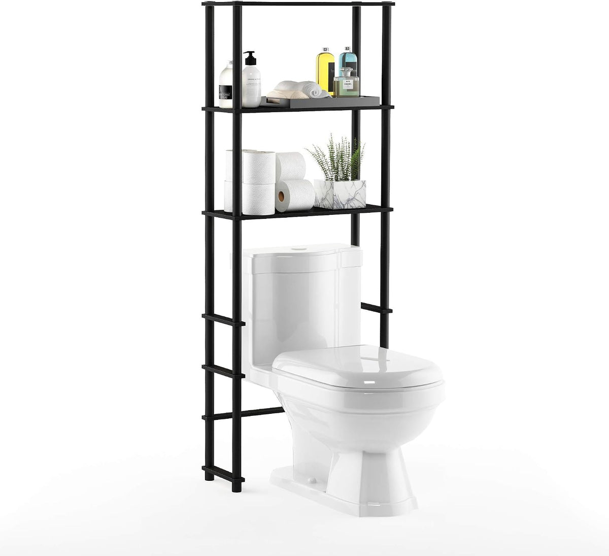 Furinno Turn-N-Tube with 3 Shelves Toilet Space Saver, Espresso/Black