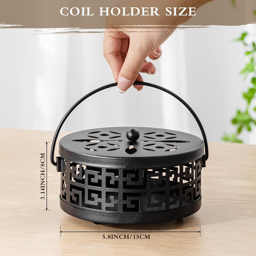 Lallisa 2 Pieces Mosquito Coil Holder Incense Coil Holder Round Retro Portable Metal Hanging Incense Burner Holders with Handle for Home Indoor Outdoor Camping Patio (Bronze)