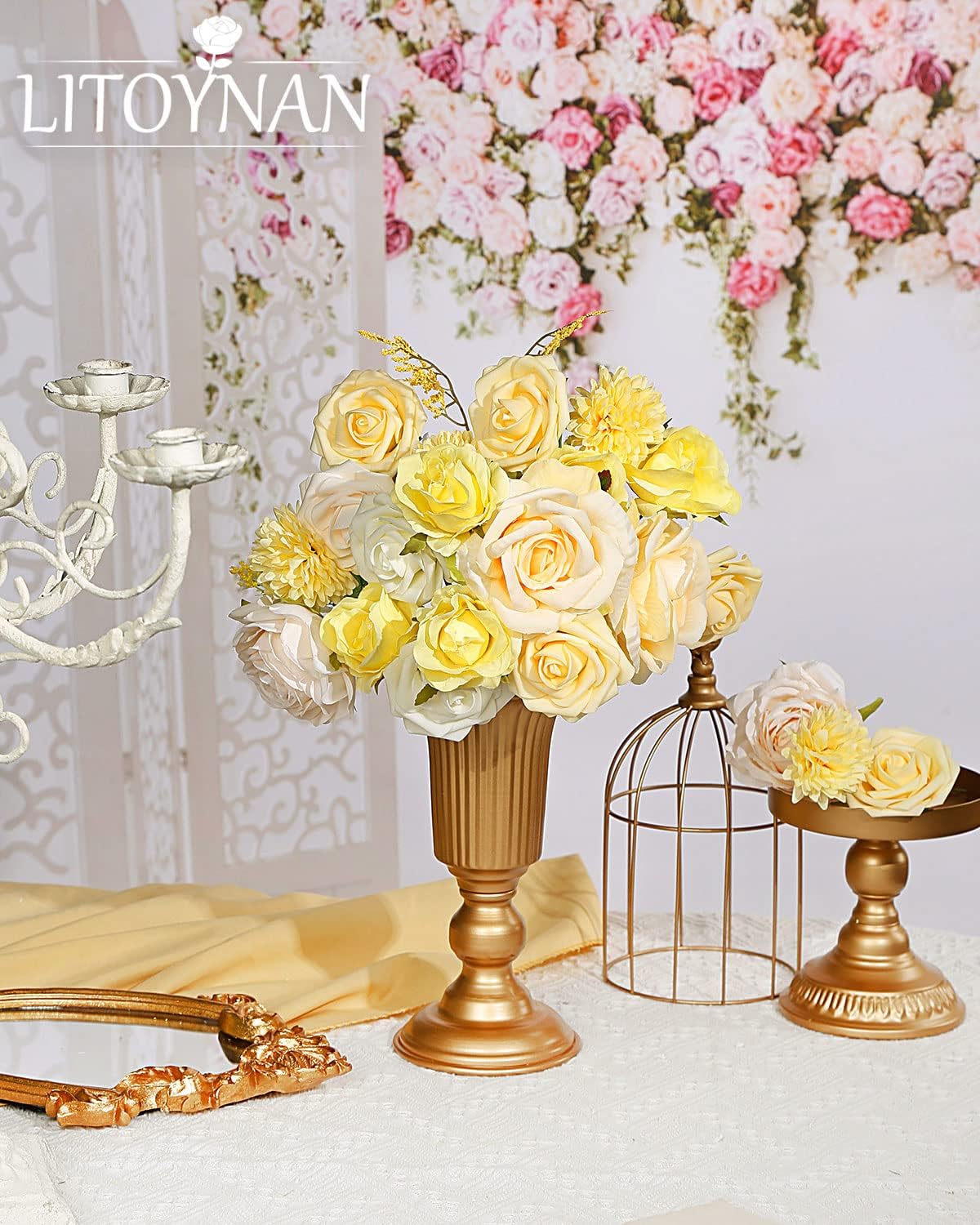 Artificial Flower Combo Pale Yellow,Light Peach & White Faux Flower Box for DIY Bouquets Centerpieces Floral Arrangements