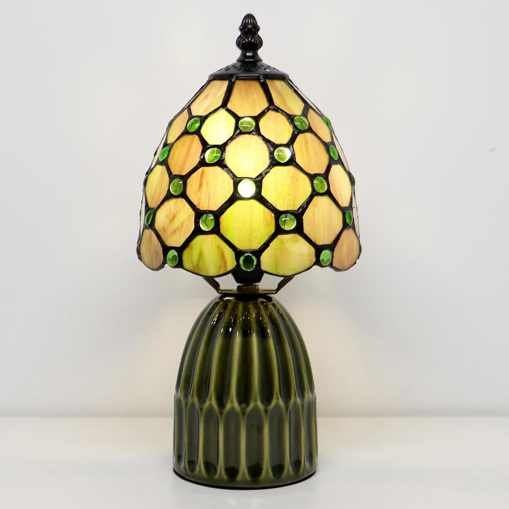 Tiffany Stained Glass Mushroom Table Lamp 12.5 Inch -Amber Pearl