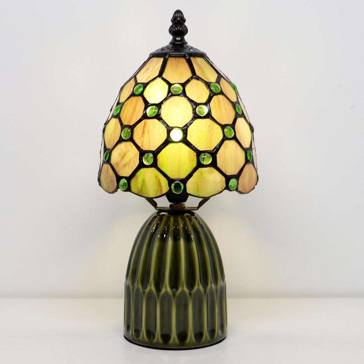 Tiffany Stained Glass Mushroom Table Lamp 12.5 Inch -Amber Pearl