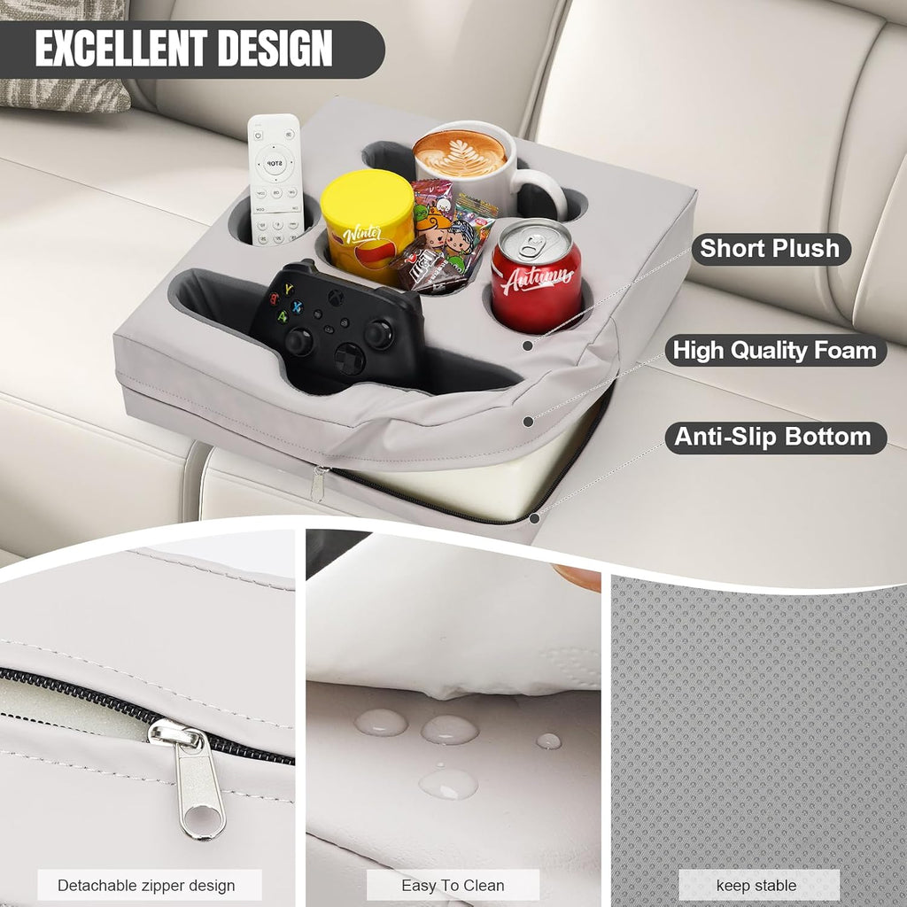 Couch Cup Holder Pillow, Sofa Drink Cup Holder Cozy Budd, Silvergrey
