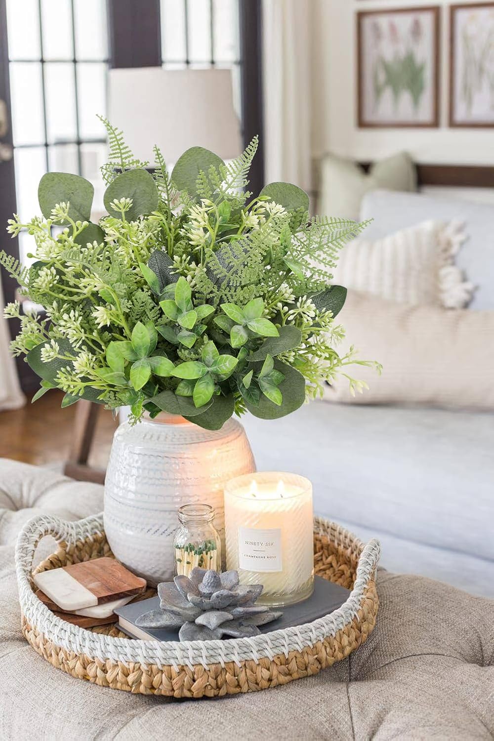 Mixed Artificial Eucalyptus Stems Bulk 15pcs 5 Kinds Faux Silver Dollar Eucalyptus Fern Leaves Picks Artificial Greenery Stems Sprays Bouquet for Vase DIY Wedding Bouquet Floral Arrangement Home Decor