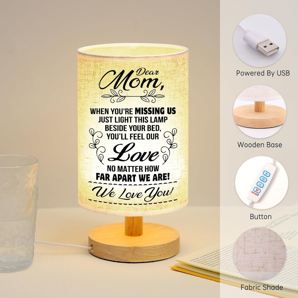 WSYEAR Birthday Gifts for Mom from Daughter Son-Table Lamp Mom Gifts from Daughters Night Light Mothers Day Valentines Day Anniversary Presents for Mother Women