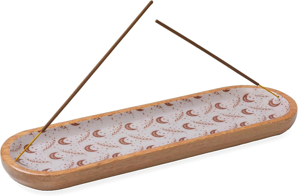 Folkulture Incense Holder or Incense Burner, Modern Incense Holder for Sticks, Insence-Stick Holder, Ash Catcher or Insense Stick Holder, Wooden Incense Tray for Sticks, Mango Wood Trough, Moonshine