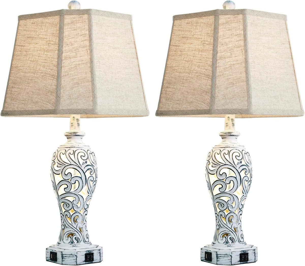 25'' Farmhouse Table Lamps Set of 2 for Living Room with USB C+A