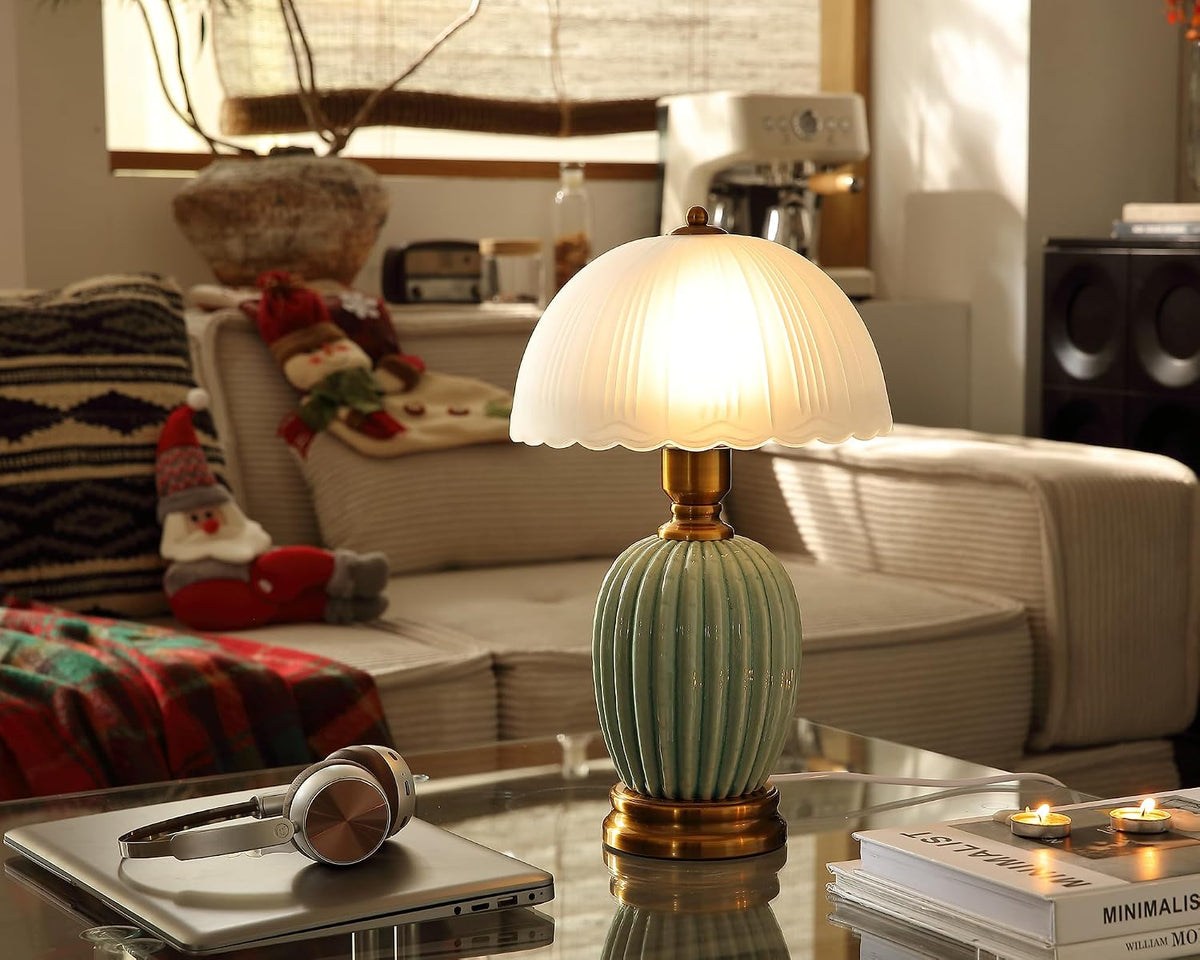 Glivpny 16" Vintage Ceramic Table Lamp for Bedroom,Mushroom Lamps (LD003)