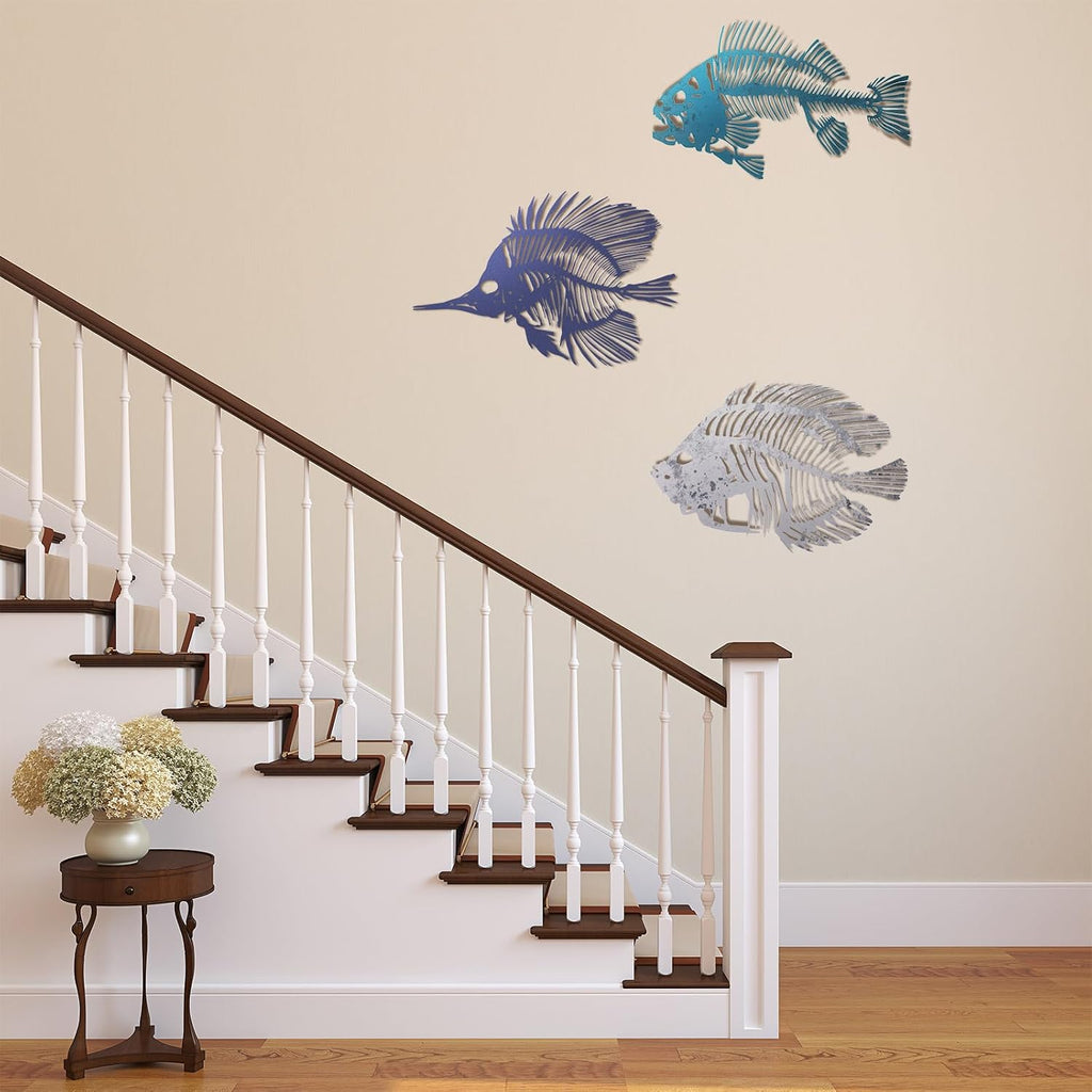 Zhengmy 3 Pcs Metal Fish Wall Art, Fishing Wall Decor, Various Color