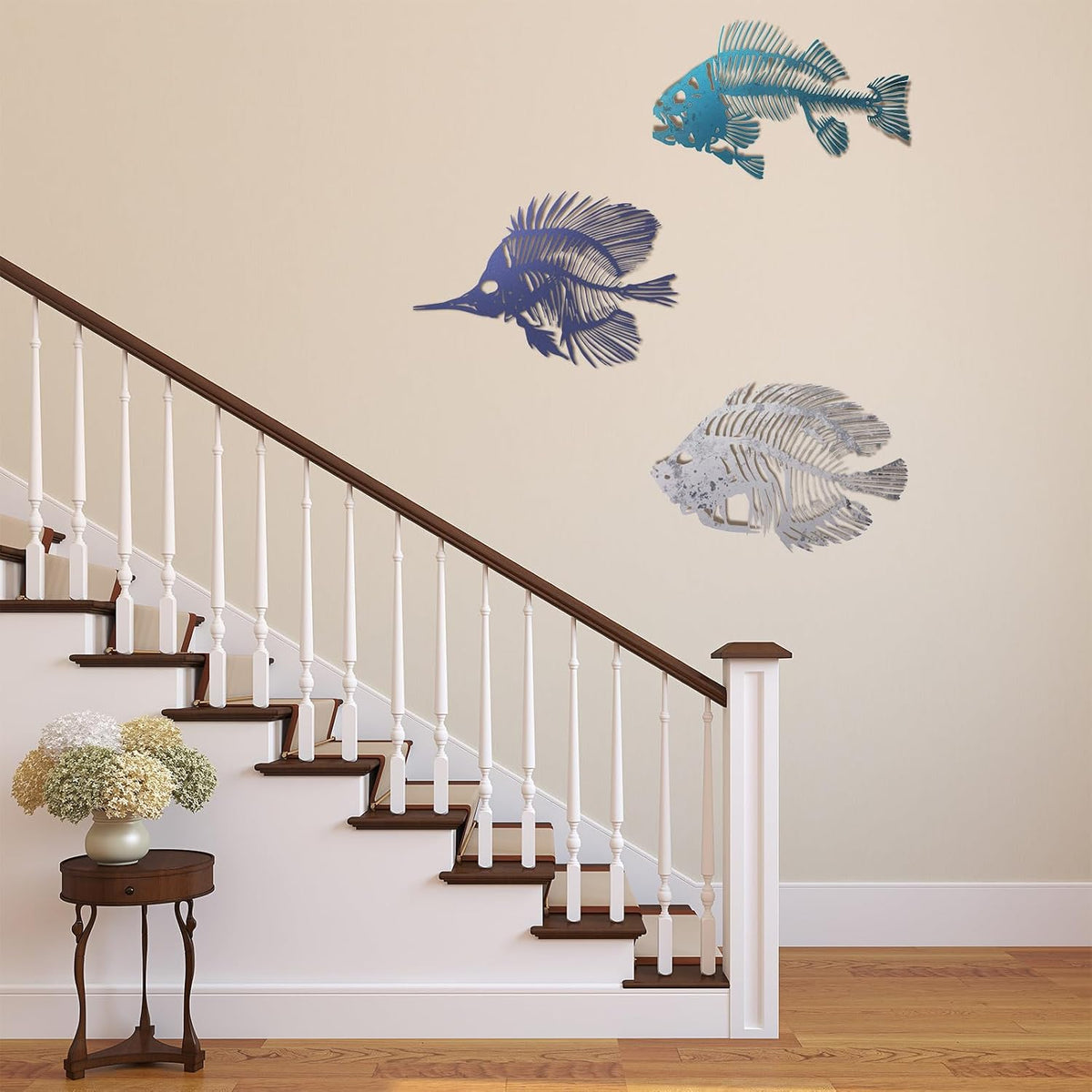 Zhengmy 3 Pcs Metal Fish Wall Art, Fishing Wall Decor, Various Color