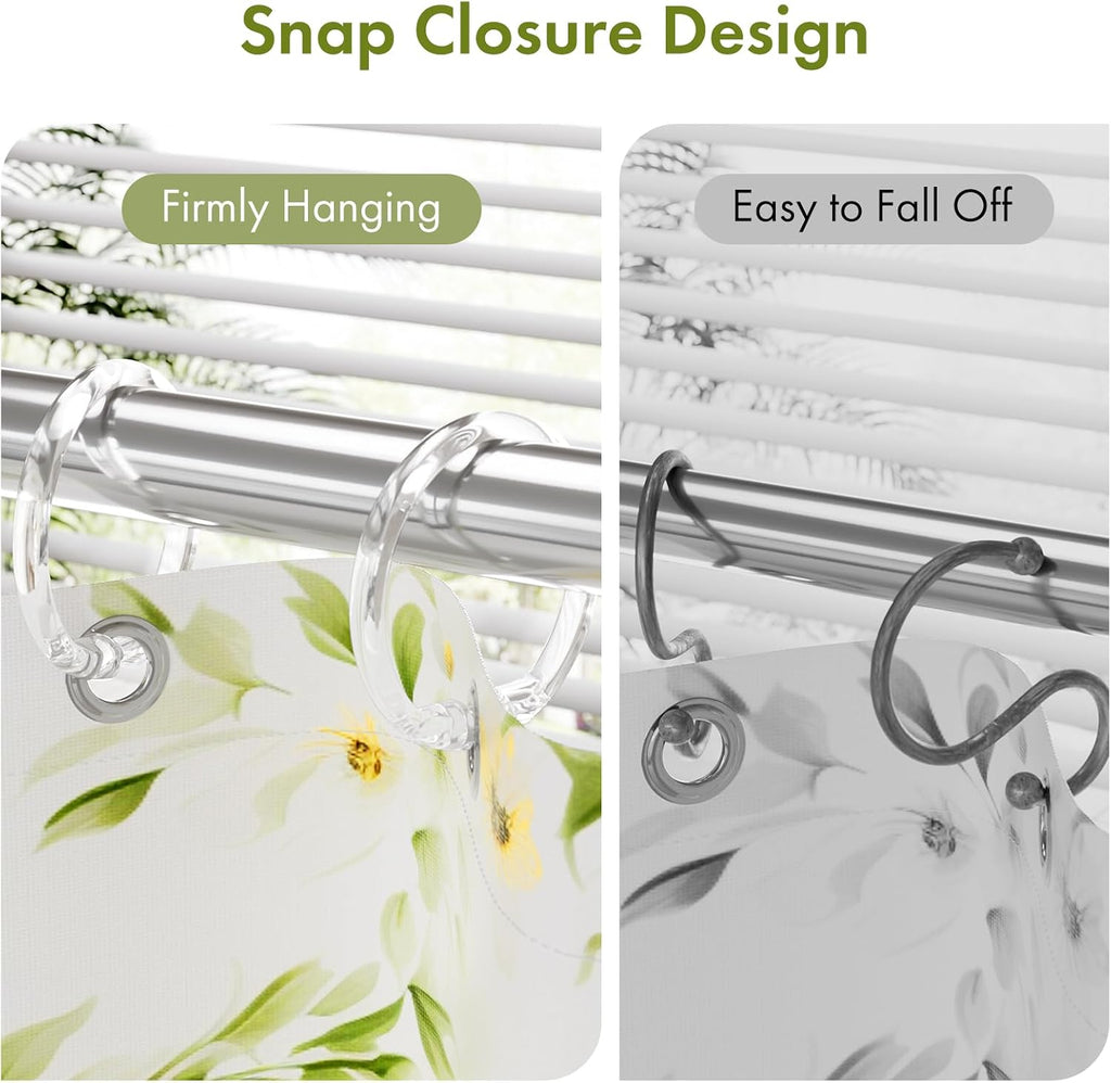 Amazer Shower Curtain Rings, 36 Pcs Plastic Shower Curtain Hooks, O Shape Shower Curtain Hooks Rings, Easy to Snap Closure, Clear Shower Hooks for Shower Curtain and Liner Bathroom