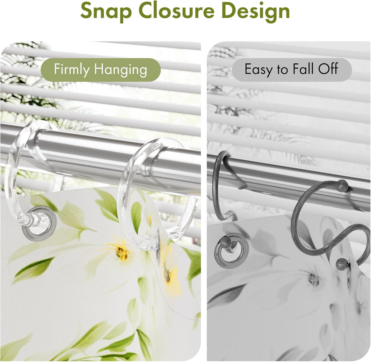 Amazer Shower Curtain Rings, 36 Pcs Plastic Shower Curtain Hooks, O Shape Shower Curtain Hooks Rings, Easy to Snap Closure, Clear Shower Hooks for Shower Curtain and Liner Bathroom