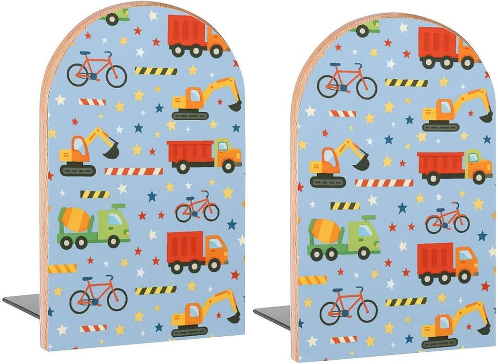 Vehicle Bike Truck Stars Book Ends Decorative Wood Bookends for Shelves Kids Room Desk Home Office Book Stoppers for Magazines,Books, DVDs, 1 Pair/2 Pieces(5x3.1 in)
