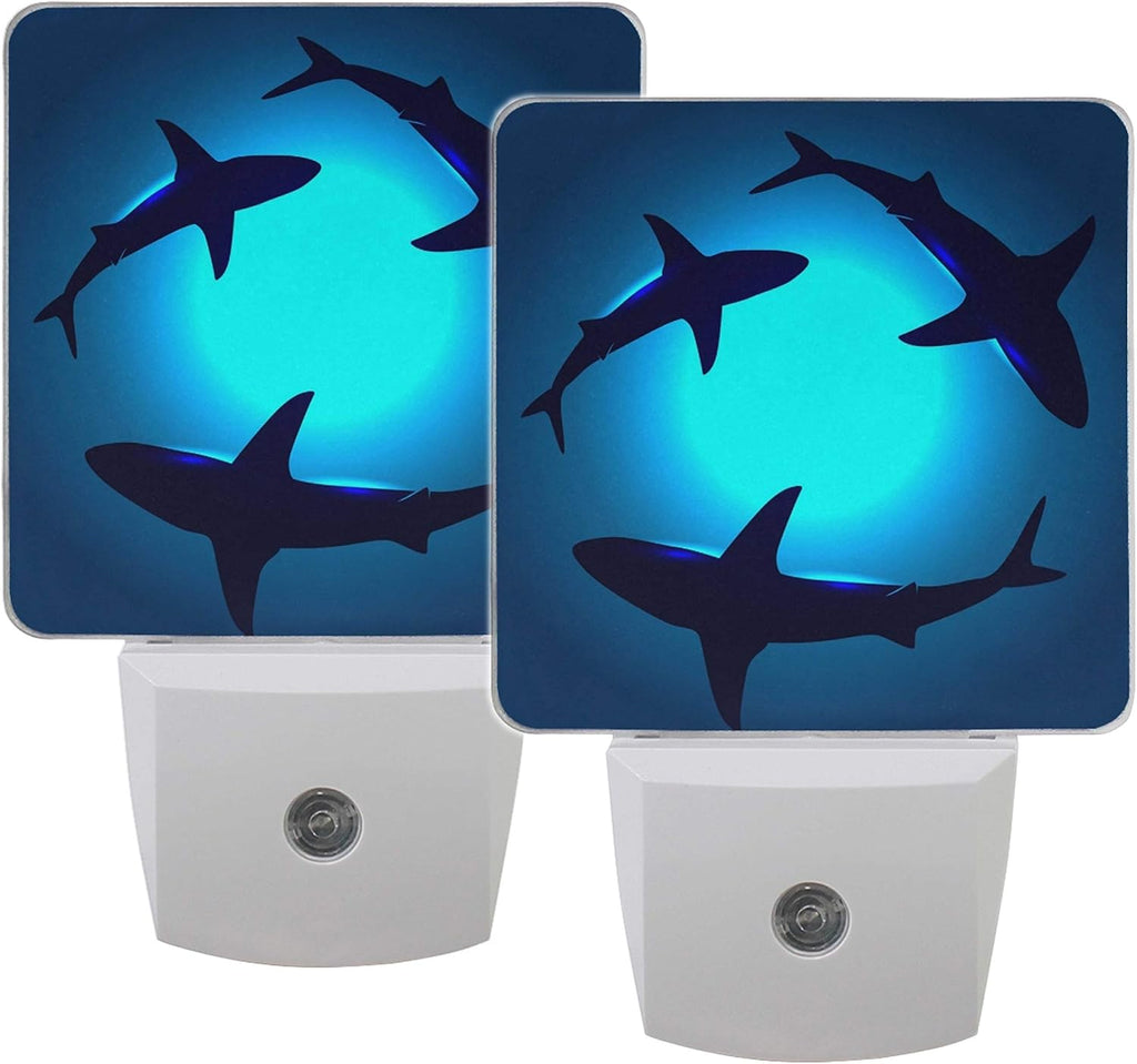 Naanle Set of 2 Floating Shark Blue Ocean Water Auto Sensor LED Dusk to Dawn Night Light Plug in Indoor for Adults