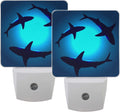 Naanle Set of 2 Floating Shark Blue Ocean Water Auto Sensor LED Dusk to Dawn Night Light Plug in Indoor for Adults
