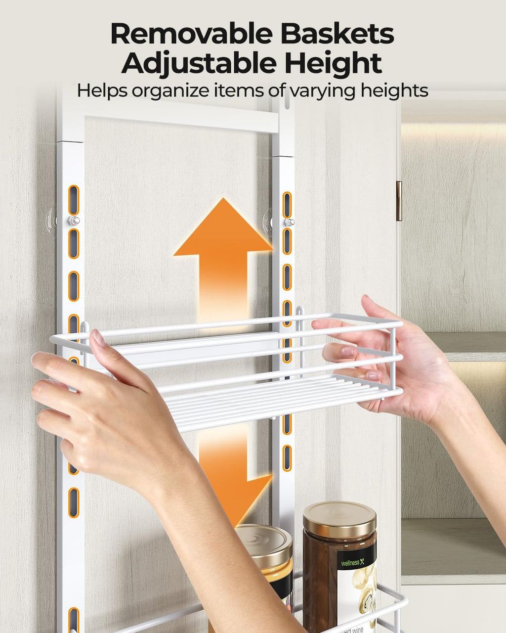 6-Tier Narrow Pantry Door Organizer,Over the Door Pantry Organizer,White