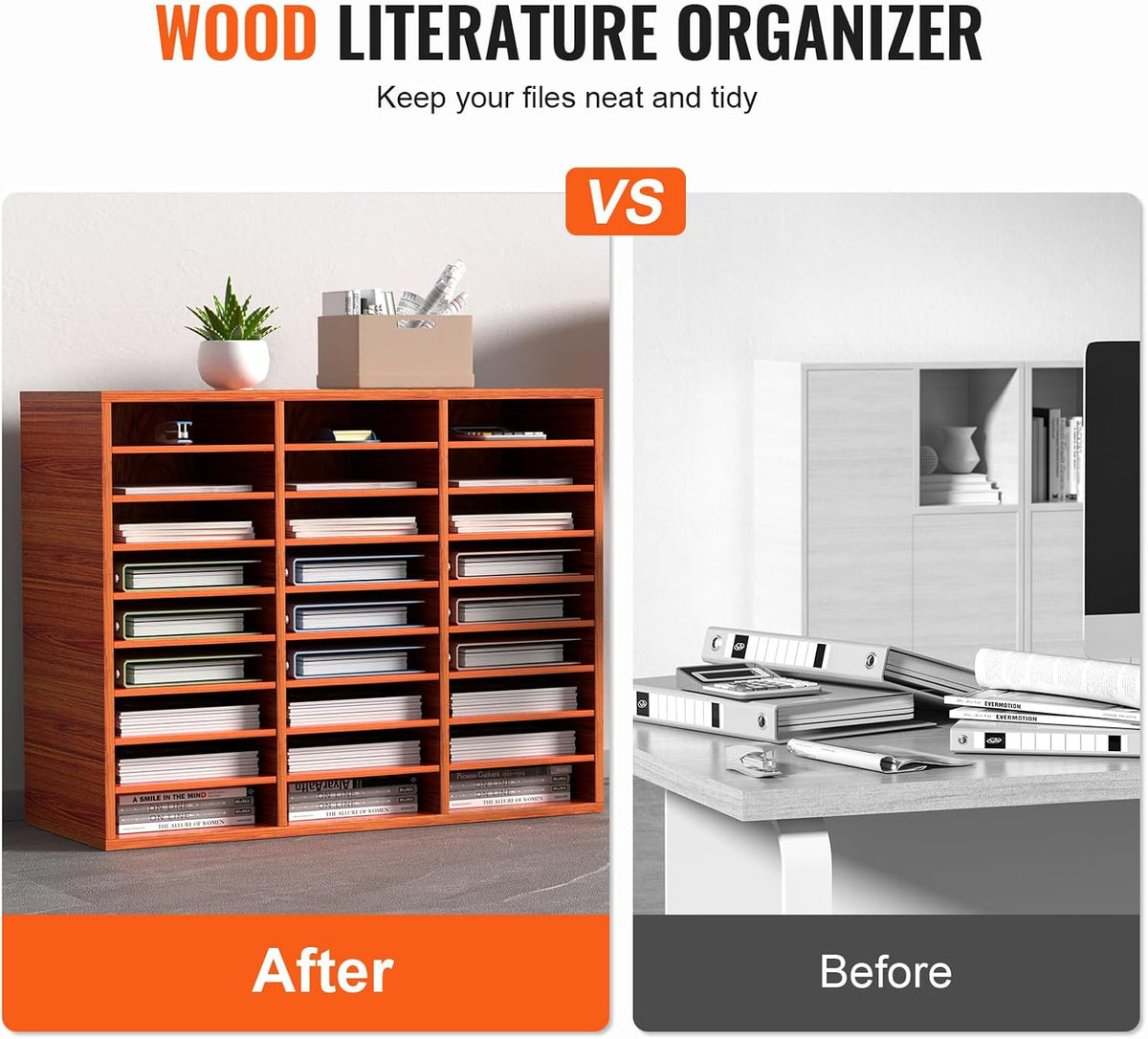 VEVOR 27 Compartments Wood Literature Organizer, Adjustable Shelves, Medium Density Fiberboard Mail Center, Office Home School Storage for Files, Documents, Papers, Magazines, Brown