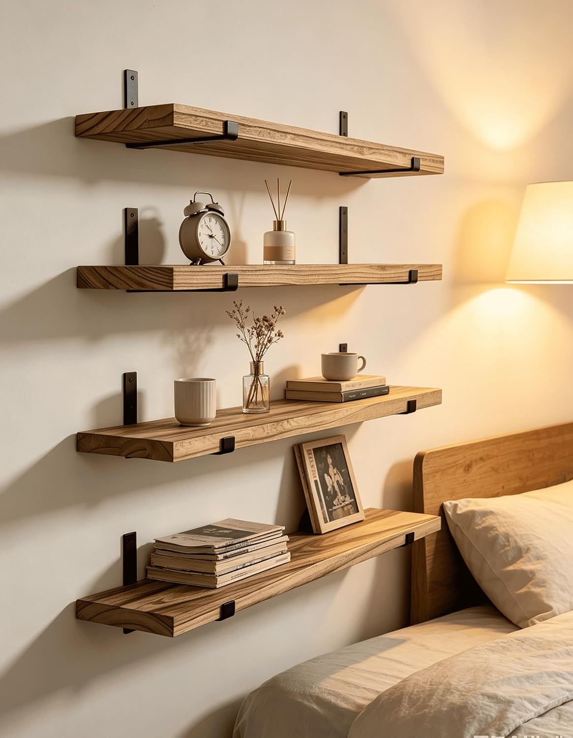 Rustic Wood Floating Shelves Farmhouse Wooden Wall Shelves for Bathroom Bedroom Living Room Kitchen Office Set of 4 Light Brown 24 Inch
