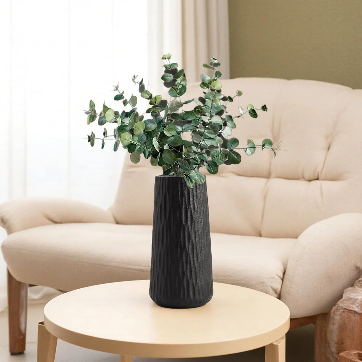 7.87" Ceramic Vase, Flower Vase, Ceramic Vase for Flowers, Vase for Dining Room, Bed Room, Reading Room, Office Decor (Black1)