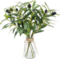 Artificial Olive Branches in Glass Vase with Faux Water,13.5" Fake Plants for Bathroom Shelf Decor, Farmhouse Centerpieces for Tables, Small Desk Plants for Home Office Decor (Olive Branches)