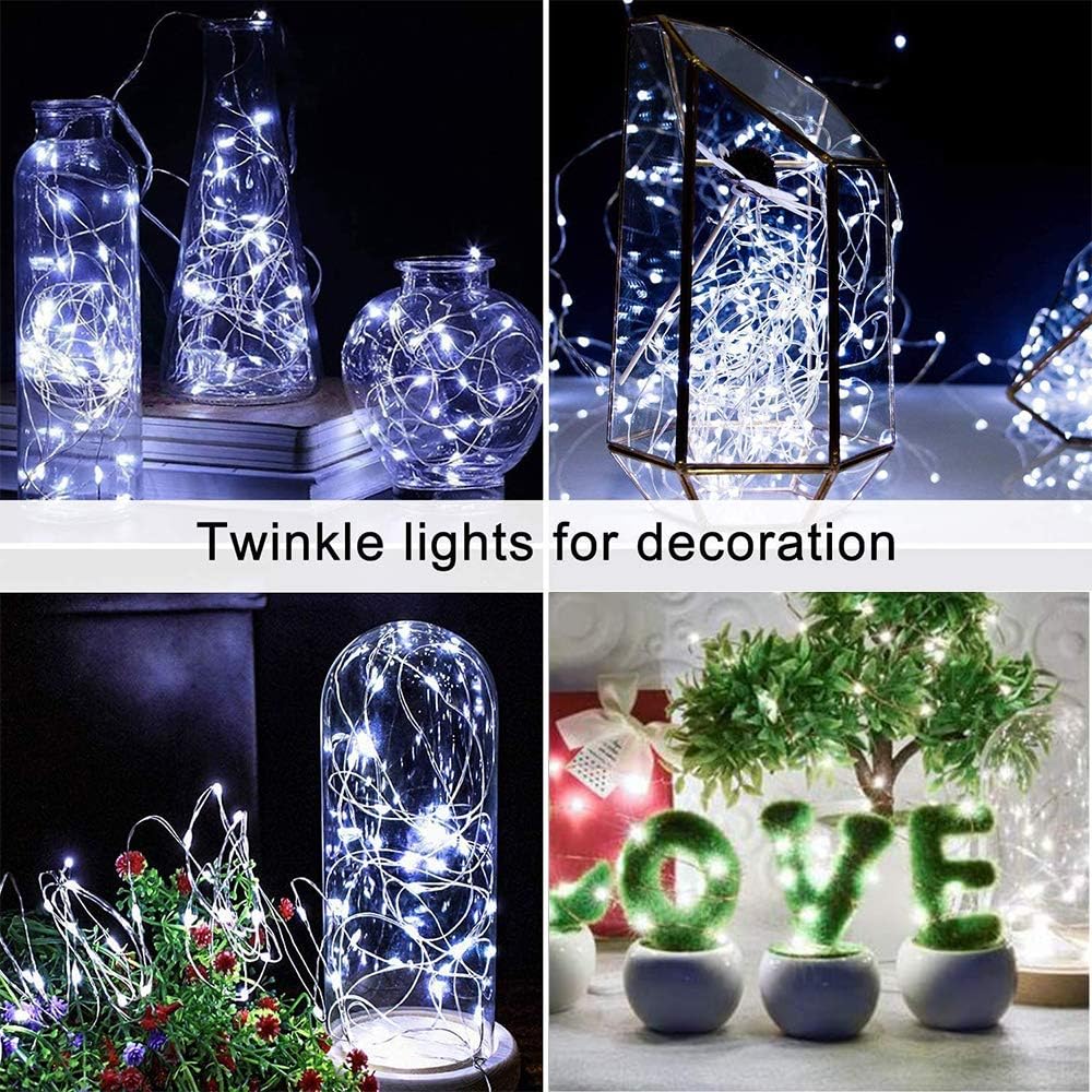 LED Fairy String Lights Battery Operated,2 Pack 33ft 100 LED Waterproof Cool White Twinkle Firefly String Lights with Remote& 8 Lighting Modes Indoor Outdoor Christmas Patio Party Decor