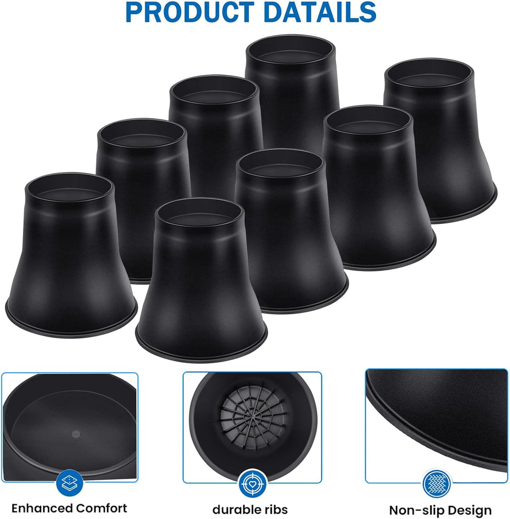 ANNKUT Bed Risers 6 Inch Heavy Duty, Round Furniture Risers for Bed Desk Table Sofa Couch，Bed Lifts Risers, Support up to 6000 Lbs(8 Pack Black)
