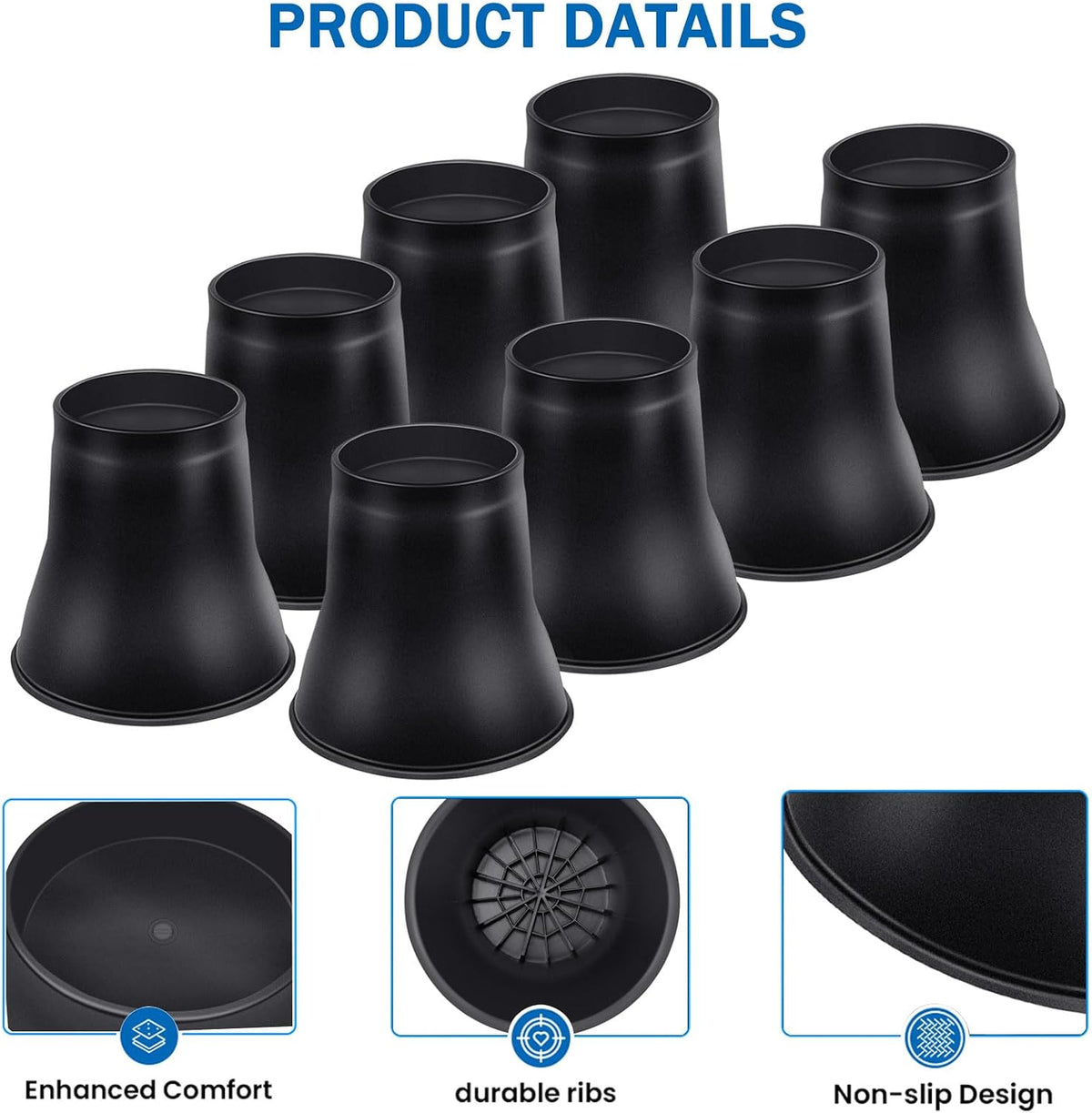 ANNKUT Bed Risers 6 Inch Heavy Duty, Round Furniture Risers for Bed Desk Table Sofa Couch，Bed Lifts Risers, Support up to 6000 Lbs(8 Pack Black)
