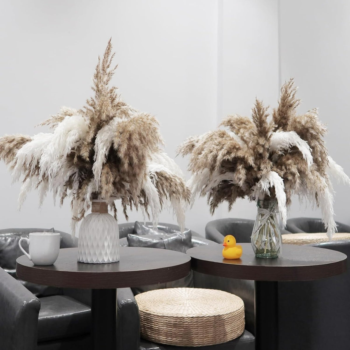 30 Stems Boho Decor - Dried Pampas Grass, Fluffy Brown & White Pampas Grass Fluffy, Dry Short Flowers Small Pampas Bulk for Home Decor, Home Decor, Wedding Decor, Gift(17.7 inch, 15 Brown & 15 White)