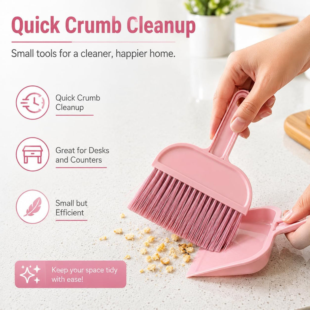 Mini Broom and Dustpan Set, Compact Cleaning Kit for Home Car Camping Small Spaces Pet Cleanup and Travel