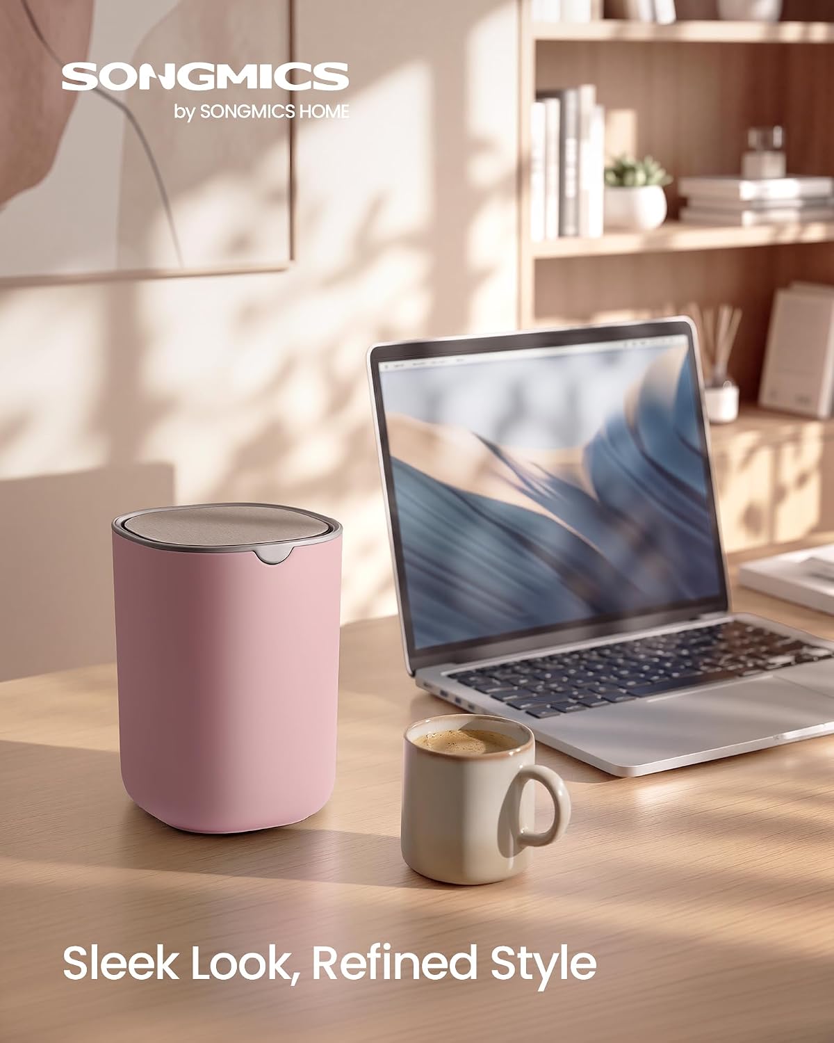 SONGMICS Mini Desk Trash Can with Stainless Steel Swing Lid, 0.4 Gal