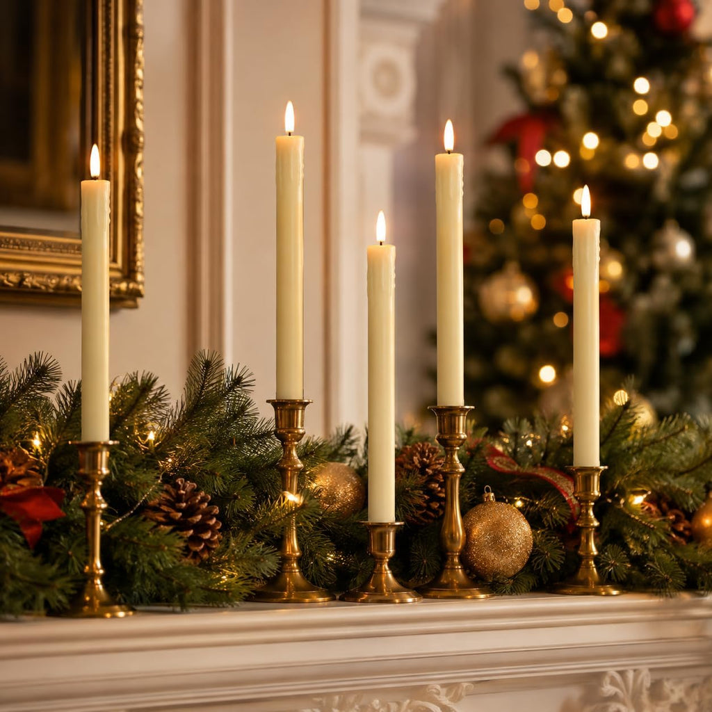 Lezonic Flameless Taper Candles with Remote Timer, Battery Operated Flickering LED Fake Candles for Dining Table Centerpiece Wedding Christmas Mantel Decor, 0.8 x 9.5 inch