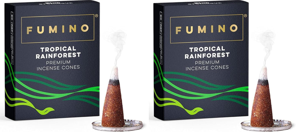 Fumino Tropical Rainforest Incense Cones 30 Pack - Handmade Natural Masala Incense Cones for Meditation & Home Fragrance, Low-Smoke Fresh Green & Citrus Scent, Bureau Veritas Certified